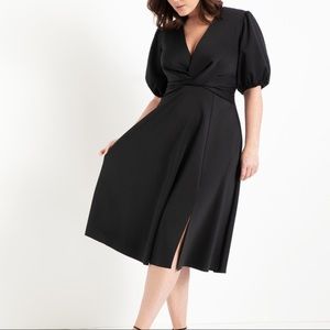 Eloquii puff sleeve fit and flare dress black